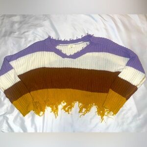 Bold stripes Fringe sweater distressed Striped Knit Sweater